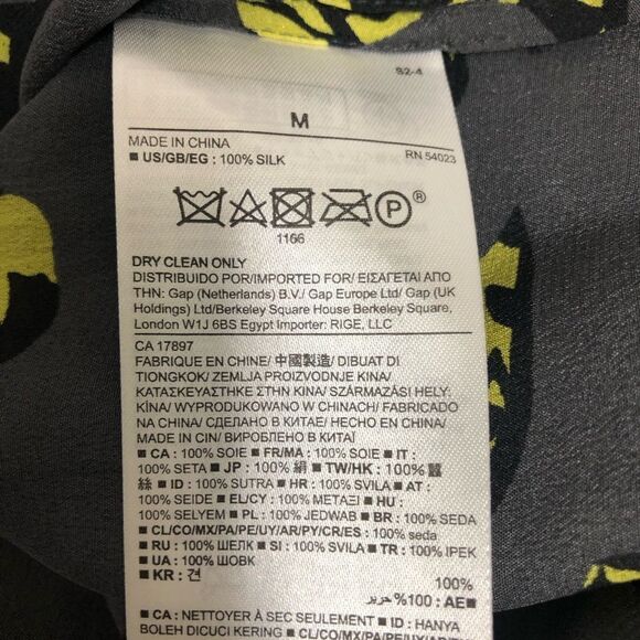 Banana Republic Gray Yellow Black Silk Blouse Top Size Medium Long Sleeve Pocket - Picture 12 of 13